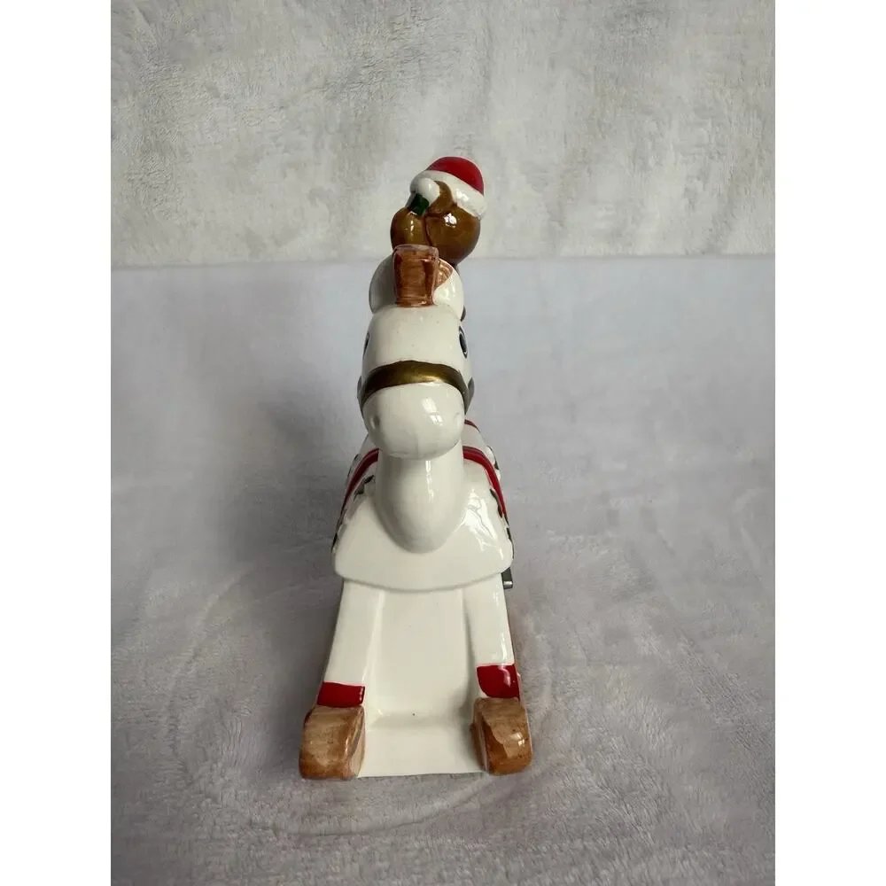 Vintage Christmas Rocking Horse W/ Bear Drummer Music Box NOS Japan